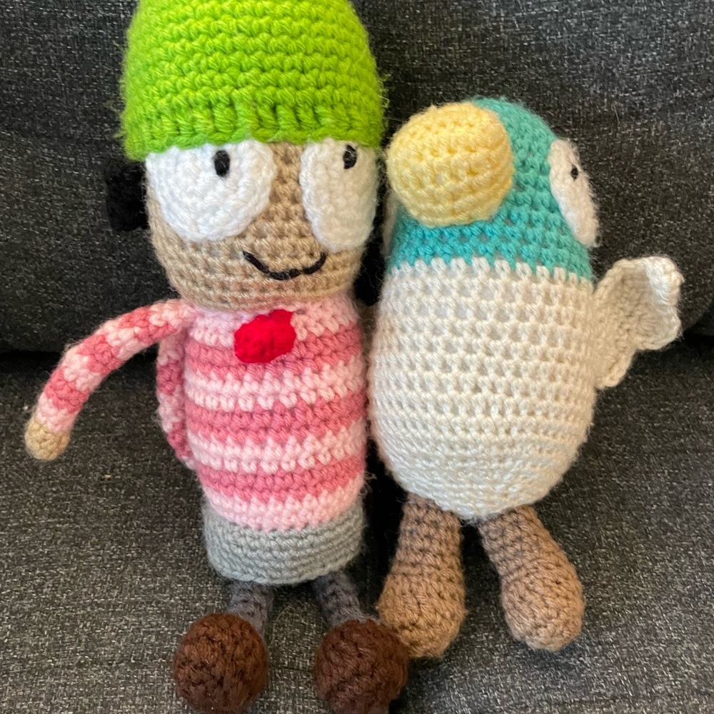Hand-made Sarah and Duck Crocheted Stuffed Animals